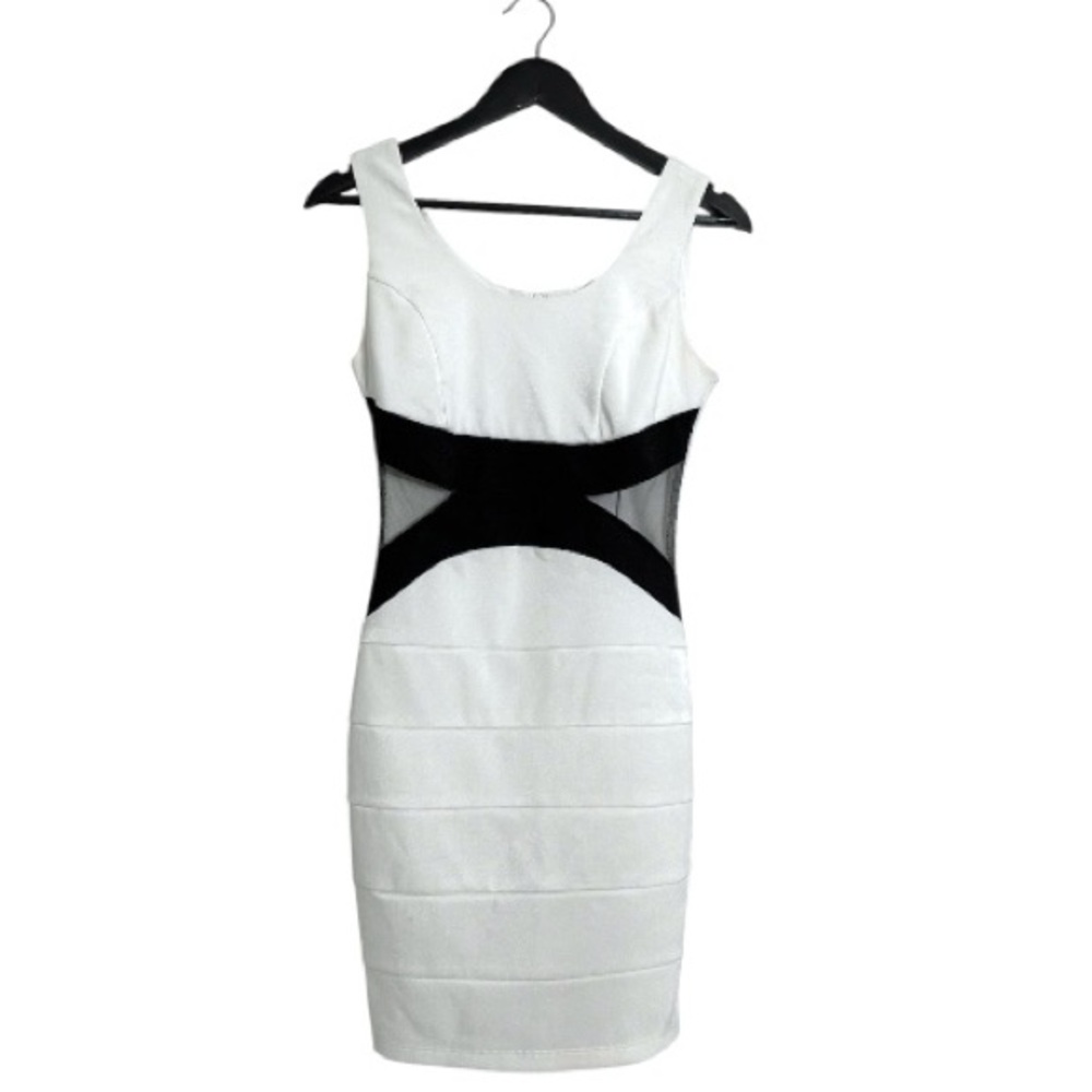 Ruby Rox White & Black Mesh See Through Bandage Dress Bodycon Y2K Small SEE NOTE